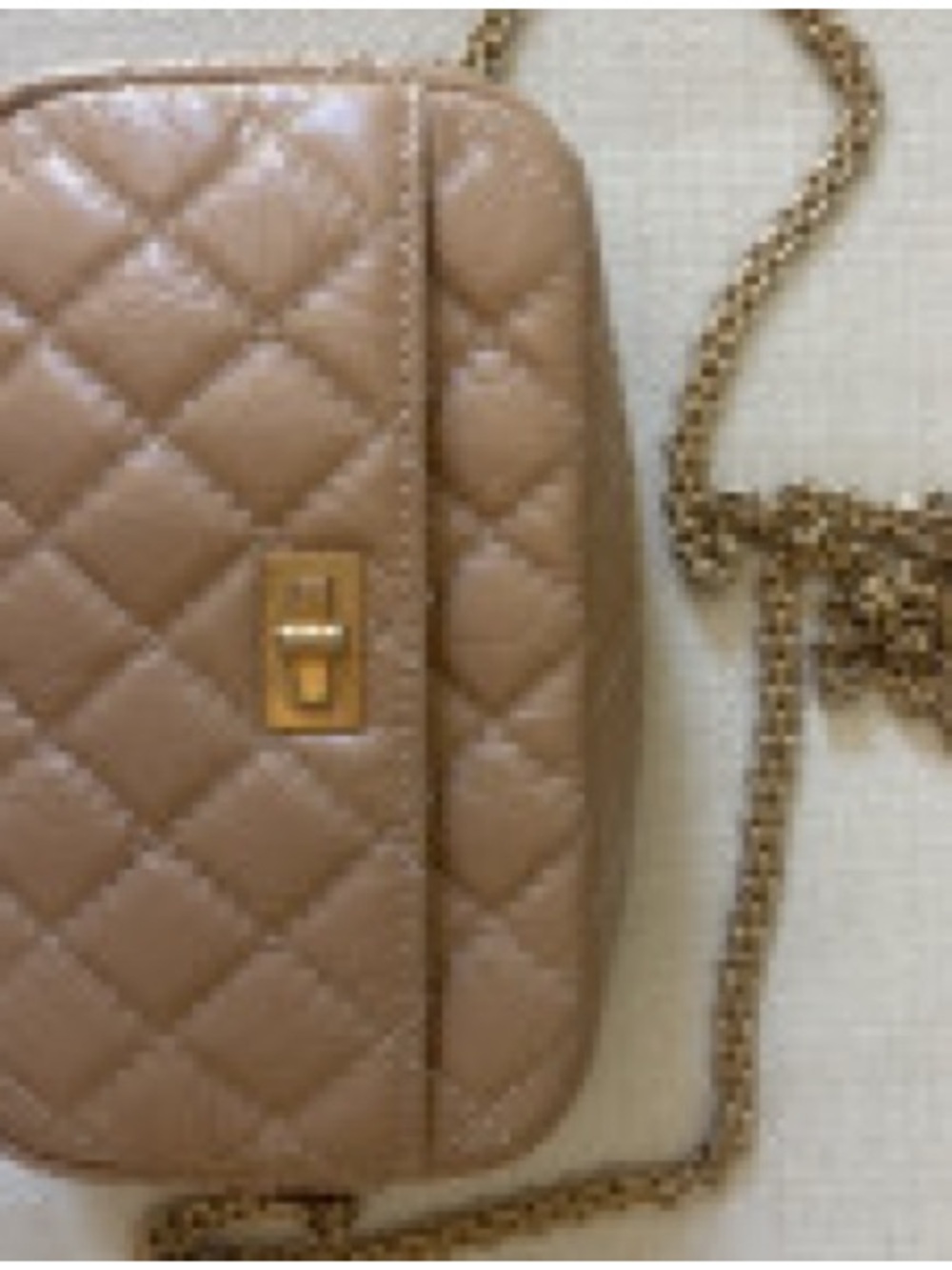 Chanel Beige Quilted Crossbody Mini Reissue Camera Bag w/ Aged Gold Chain Strap